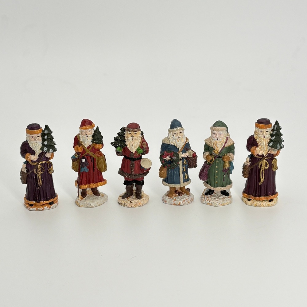 Set Novelino Pewter Santa Figurines 6 Hand-Painted Miniature VTG Christmas Decor